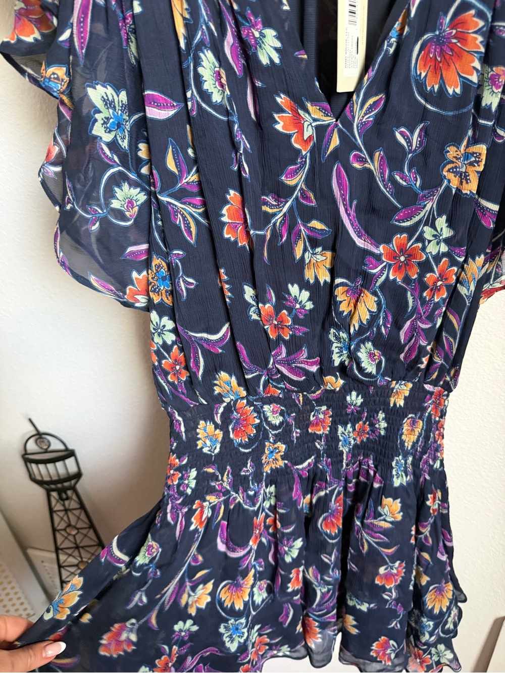 NWT Ramy Brook Averill Floral Print Tiered Mini Dress Smocked Waist Sz S - Picture 8 of 10